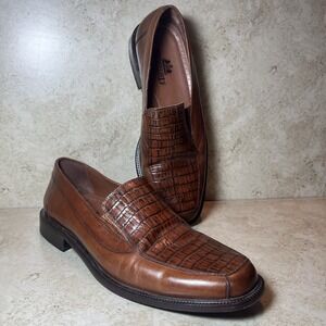 Stafford Shoes Mens Sz 10.5 M Brown Loafer Leather Men 199638 Croc Embossed EUC
